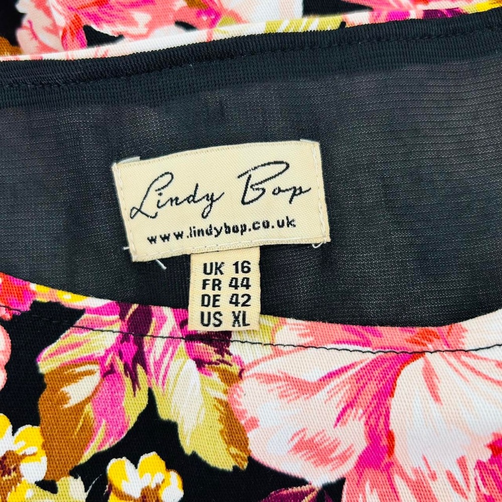 Lindy Bop Audrey Womens Floral Dress UK16 Belted Fit & Flare Retro Style - Picture 8 of 8